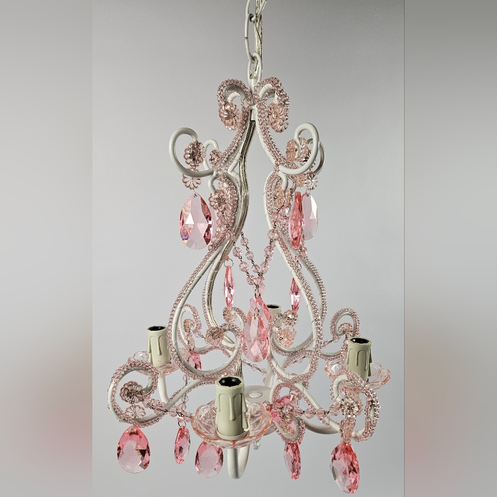 Beautiful Pink Jeweled Crystal Chandelier Princess Barbie Girlie